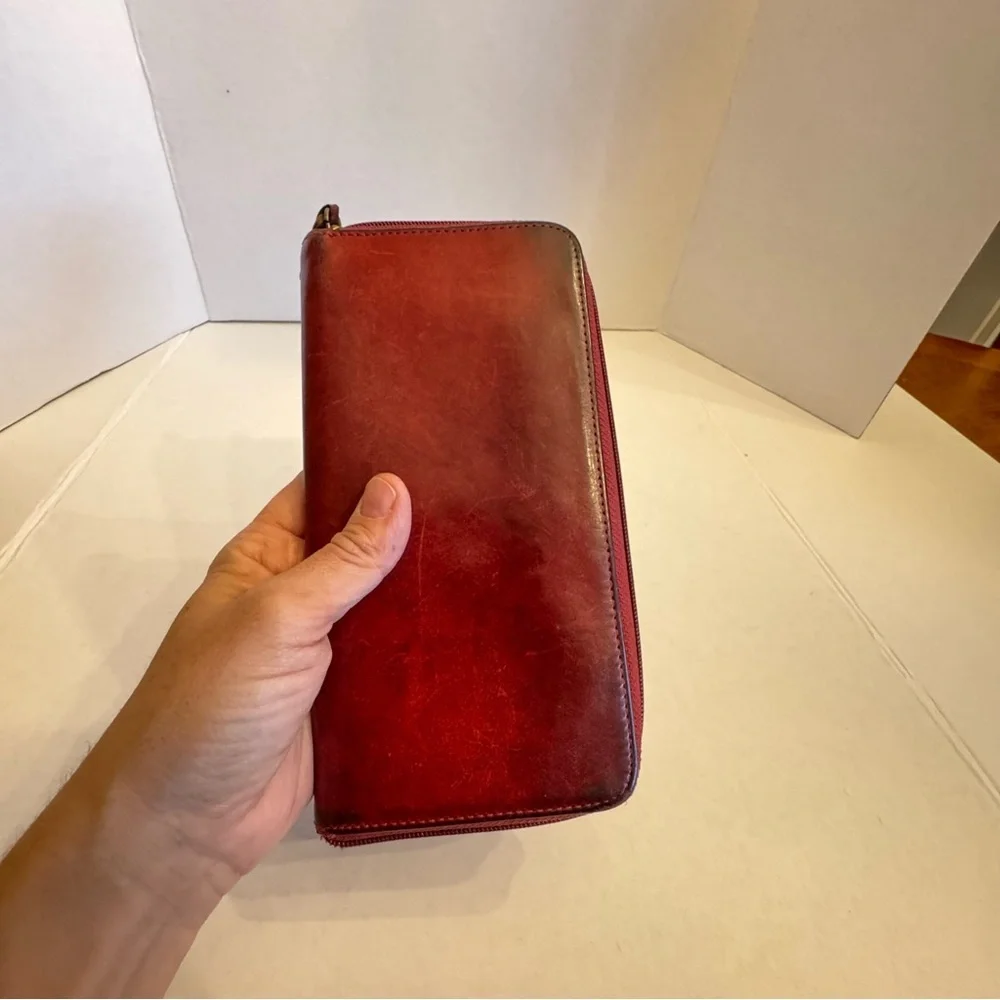 Vintage Coach Wallet Burgundy Leather Card Bill Coin Zip Around Accordion VTG